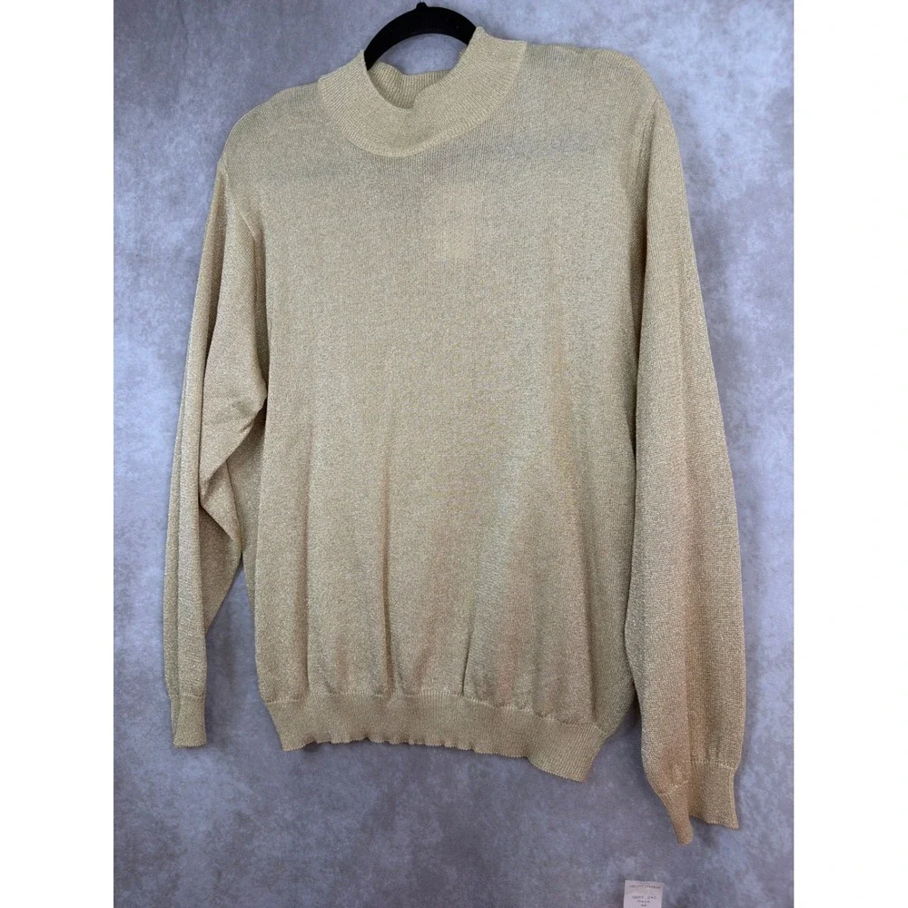 NWT VTG 90s Baxter &‎ Wells Metallic Gold Mock Neck Sweater Knit Top Womens XL